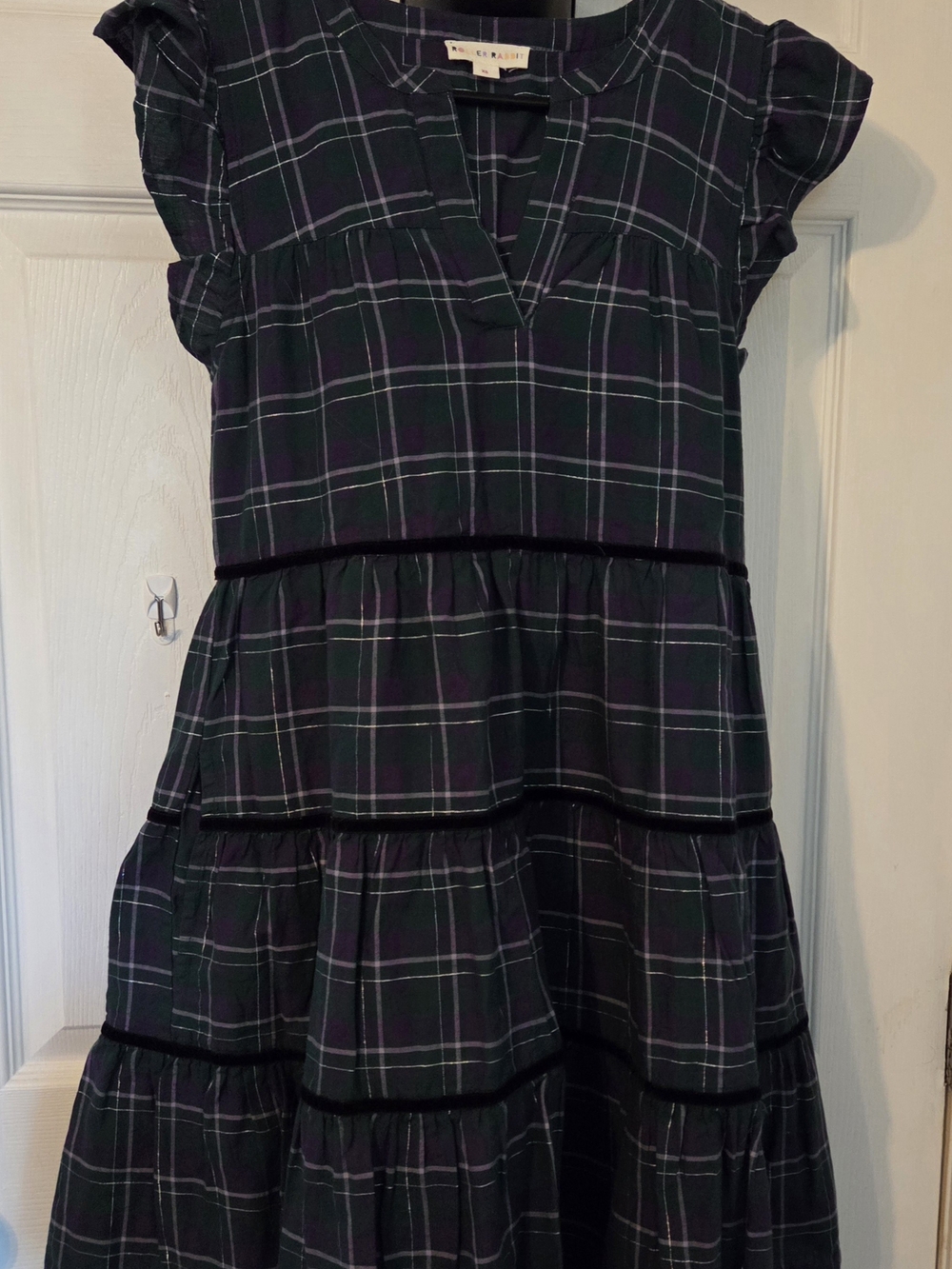 Roller Rabbit Girls Black and Green Plaid Tiered Dress
